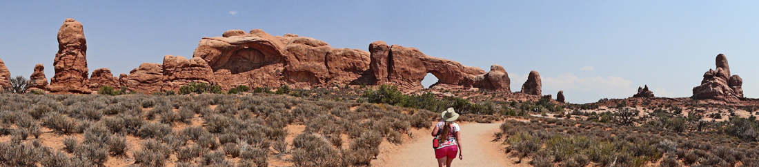 Karen Duquette at the North Window at  Arches National Park